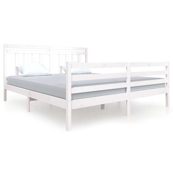 vidaXL Bed Frame without Mattress White Super King Solid Wood