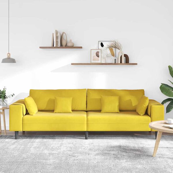 vidaXL Velvet Sofa with Cushion Yellow 210 cm Velvet