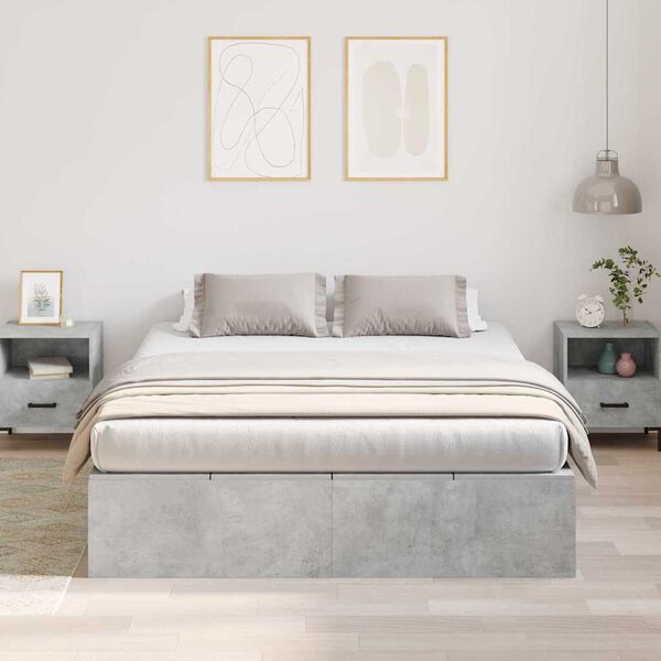 vidaXL Storage Bed Frame Concrete Grey 140 x 190 cm Engineered Wood