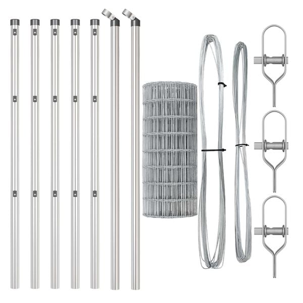 vidaXL Fence with Post Silver 0.8 x 25 m Steel and PVC