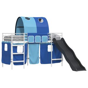 vidaXL Kids'Loft Bed Frame with Curtains, Arch, Slide White and Blue