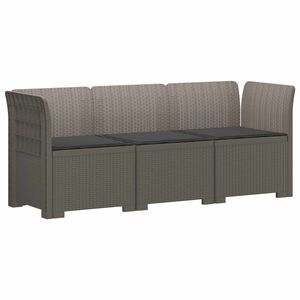 vidaXL 3-Seater Garden Sofa with Cushions Rattan Look PP Light Grey