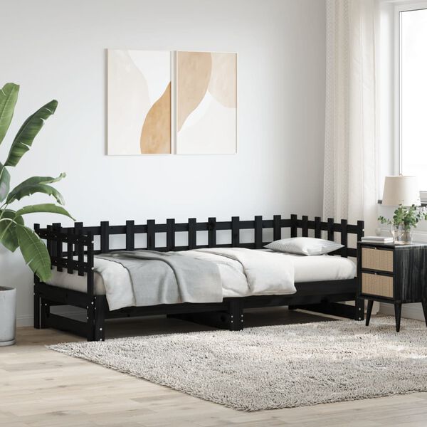 vidaXL Pull-out Day Bed without Mattress Black 2x(80x200) cm Solid Wood