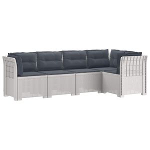 vidaXL 5-Seater Garden Sofa with Cushions Rattan Look PP White
