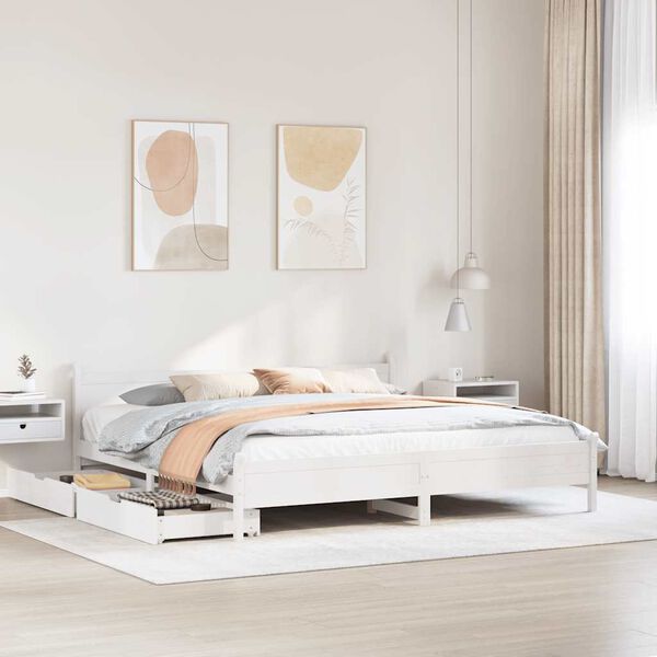 vidaXL Bed Frame without Mattress White 180x200 cm Super King Solid Wood Pine