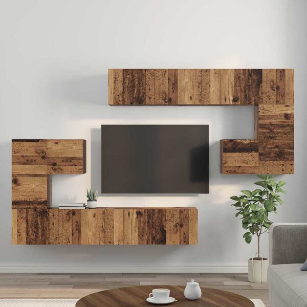 vidaXL TV Units Wall-mounted 4 pcs Old Wood Engineered wood