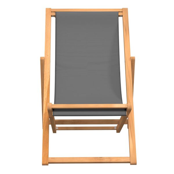 vidaXL Folding Beach Chair Solid Teak Wood Grey