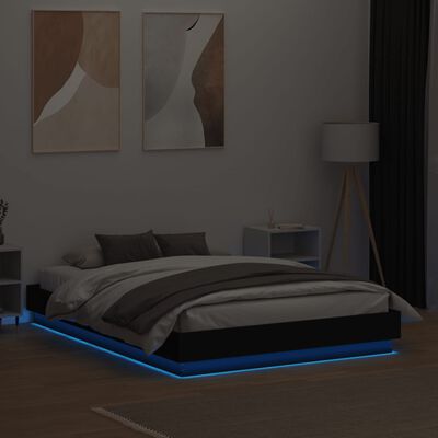 vidaXL Bed Frame with LED Lights Black 120x190 cm Small Double