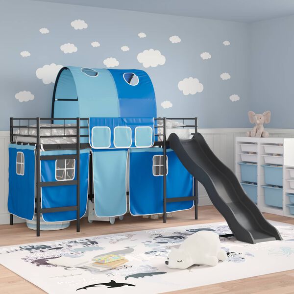 vidaXL Kids'Loft Bed Frame Black and Blue 74.5 x 190 cm Metal