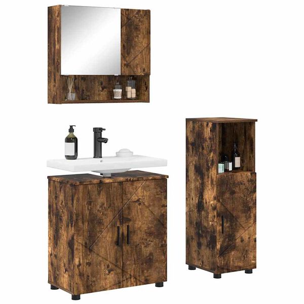 vidaXL Bathroom Furniture Set 3 pcs Smoked Oak Engineered wood & Metal