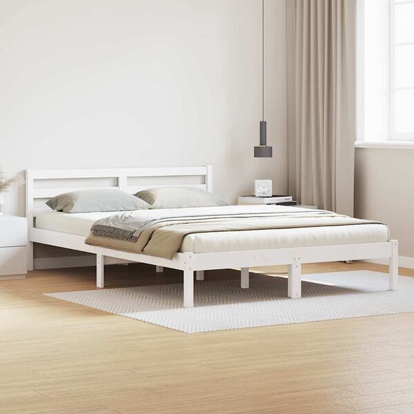 vidaXL Bed Frame White 215.5 x 145.5 x 69.5 cm Solid Pine Wood