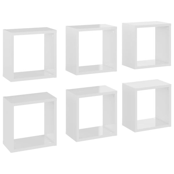 vidaXL Wall Cube Shelves 6 pcs High Gloss White 26x15x26 cm