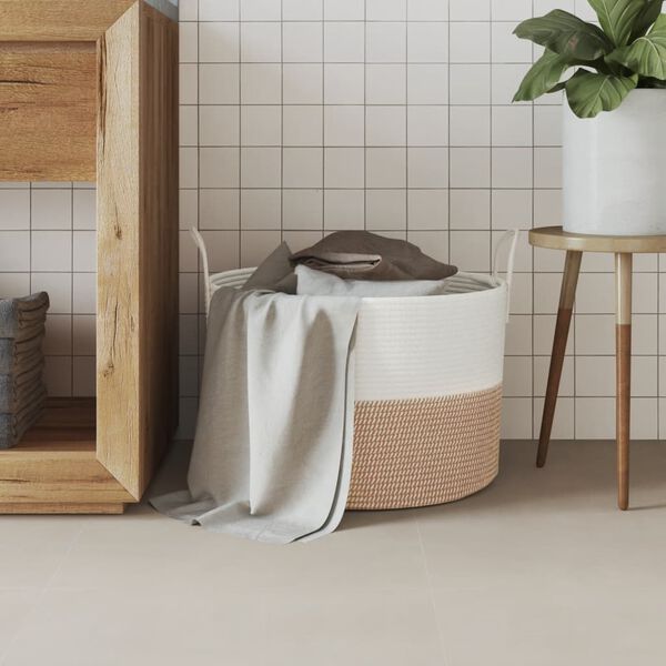 vidaXL Storage Basket Brown and White &Oslash;51x33 cm Cotton