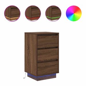 vidaXL Bedside Cabinet with LED Lights&nbsp;Brown Oak 38x34x65 cm