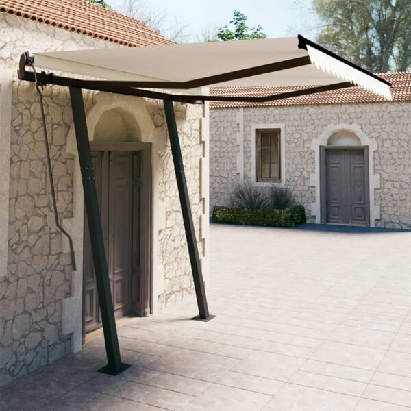 vidaXL Manual Retractable Awning with Posts 3x2.5 m Cream