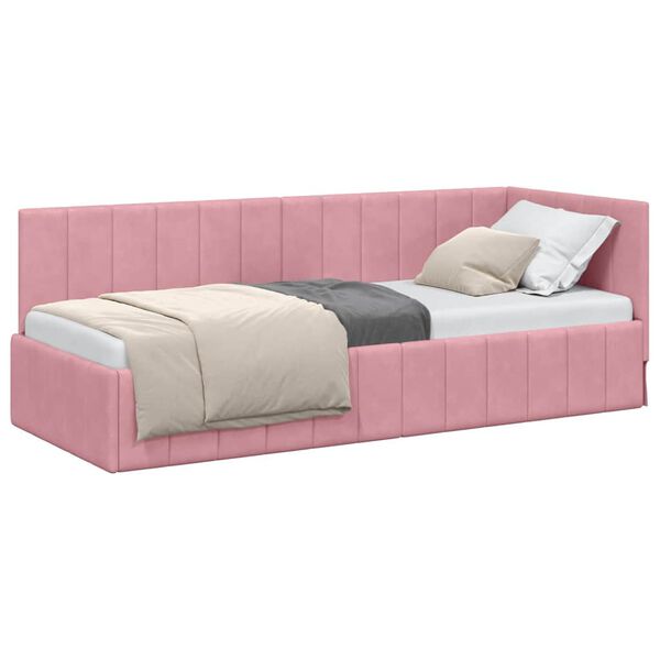 vidaXL Corner Bed Frame with Headboard Pink 80 cm x 200 cm Velvet