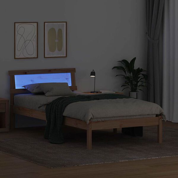 vidaXL Bed Frame with Headboard Brown 100 x 200 cm Solid Pine Wood