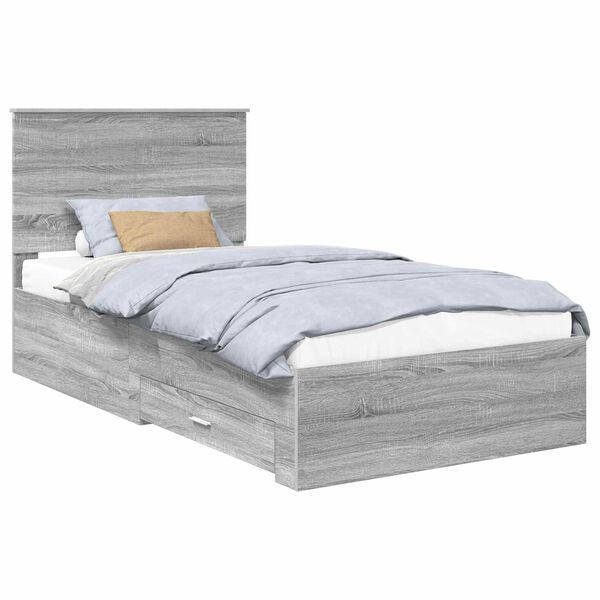 vidaXL Bed Frame with Drawer Grey Sonoma 100 x 200 cm Engineered Wood