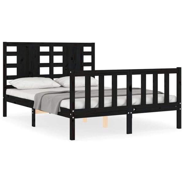 vidaXL Bed Frame without Mattress Black Double Solid Wood Pine