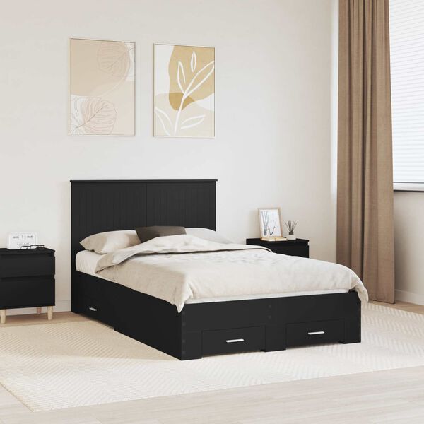 vidaXL Bed Frame with Headboard Black 120 x 190 cm Engineered Wood