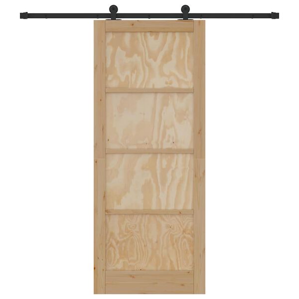 vidaXL Sliding Door Natural and Black 86 x 211 cm Solid Pine Wood
