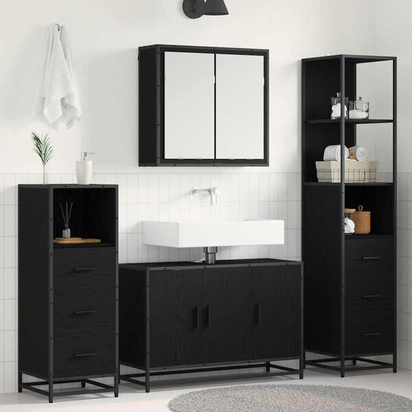 vidaXL Bathroom Furniture Set 4 pcs Black Oak Engineered Wood