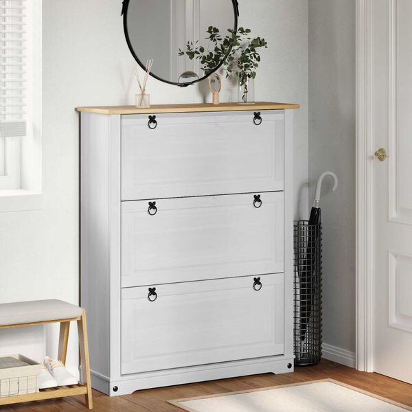 vidaXL Shoe Cabinet Corona White 99 x 32 x 122 cm Solid Pine Wood