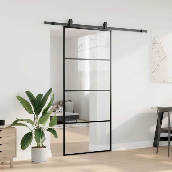 vidaXL Sliding Door with Hardware Set Black 90x205 cm ESG Glass