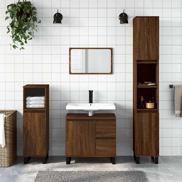 vidaXL Bathroom Cabinet Brown Oak 65x33x60 cm Engineered Wood