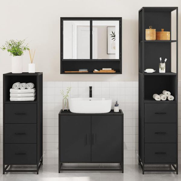 vidaXL 4&nbsp;Piece Bathroom Furniture Set&nbsp;Black Engineered Wood