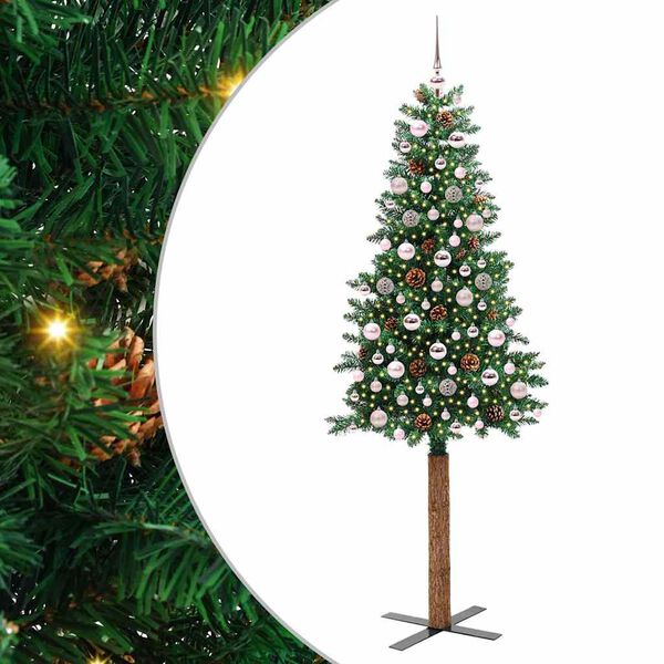 vidaXL Slim Christmas Tree Green 210 cm PVC and Solid Pine wood