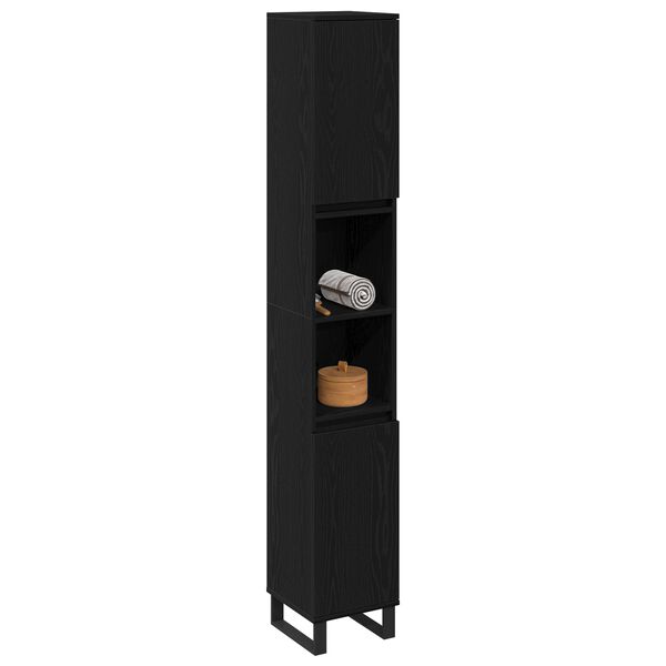 vidaXL Bathroom Cabinet Black Oak 30 x 30 x 190 cm Engineered Wood
