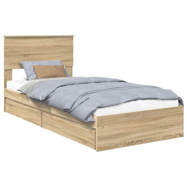 vidaXL Storage Bed with Drawer Sonoma Oak 90 x 200 cm Engineered Wood