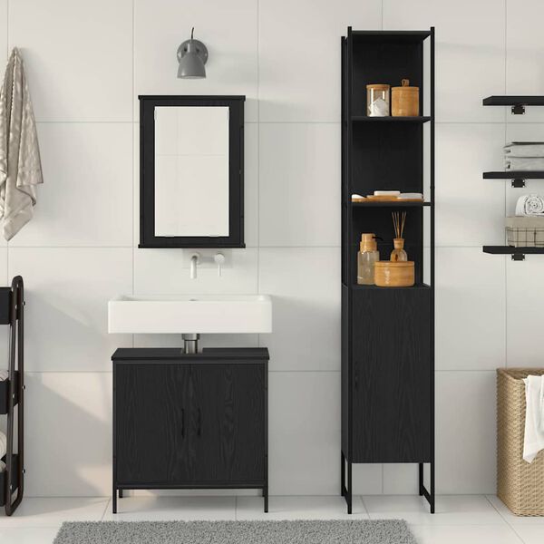 vidaXL Bathroom Furniture Set with Shelf 3 pcs Black Engineered wood