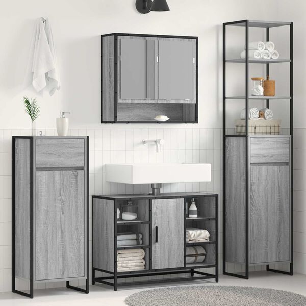 vidaXL Bathroom Cabinet Grey Sonoma 40 x 30 x 180 cm Engineered Wood