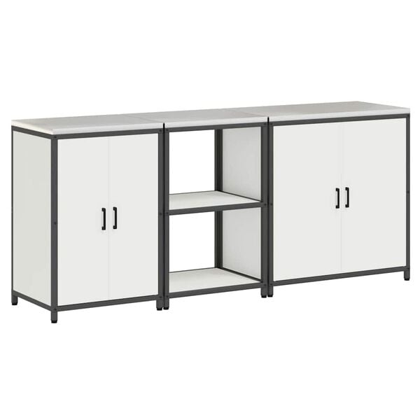 vidaXL Kitchen Storage Set with Shelf 3 pcs White Cold-rolled Steel