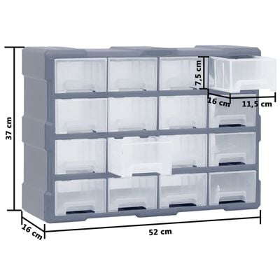 vidaXL Multi-drawer Organiser with 16 Middle Drawers 52x16x37 cm