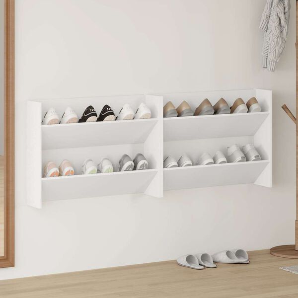 vidaXL Wall Shoe Cabinet 2 pcs White 80x18x60 cm Engineered Wood