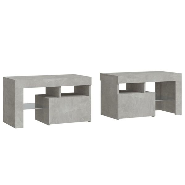 vidaXL Bedside Cabinets 2 pcs with LED Lights Concrete Grey 70x36.5x40 cm