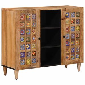 vidaXL Sideboard with Shelf Natural 90 x 33 x 75 cm Solid Mango Wood