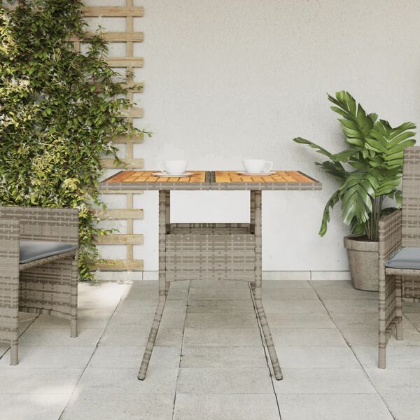 vidaXL Garden Table with Acacia Wood Top Grey 80x80x75 cm Poly Rattan