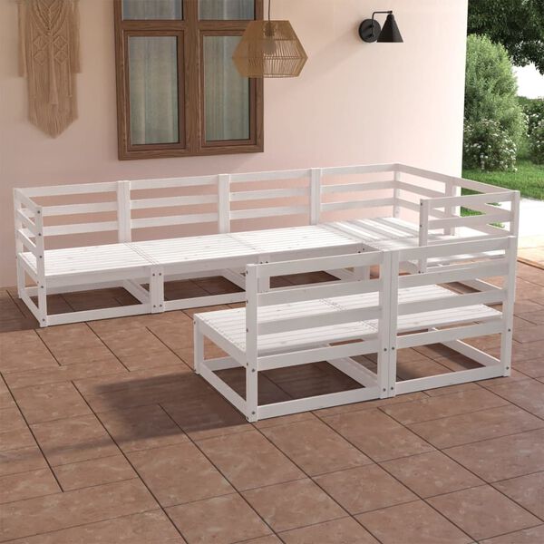 vidaXL 7 Piece Garden Lounge Set White Solid Pinewood