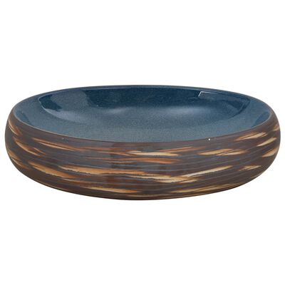 vidaXL Countertop Basin Brown and Blue Oval 59x40x15 cm Ceramic