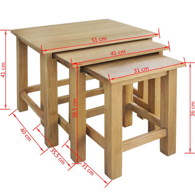 vidaXL Nesting Tables 3 pcs Solid Oak Wood