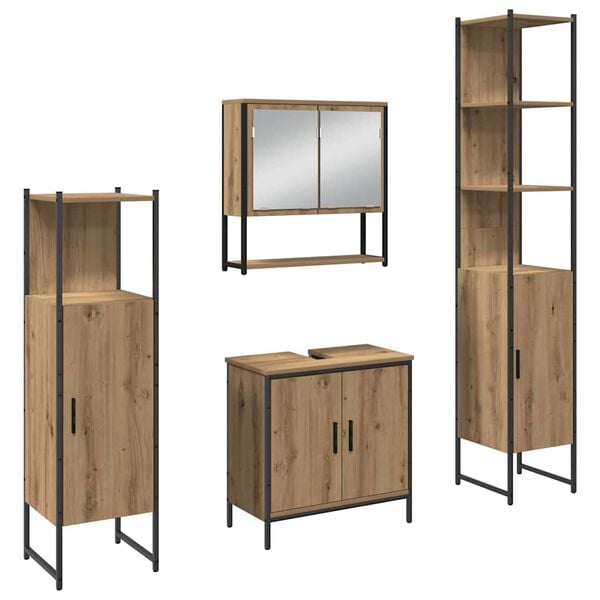 vidaXL Bathroom Furniture Set with Shelf 4 pcs Brown Engineered wood