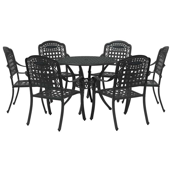 vidaXL Garden Dining Set 7 pcs Black Aluminium