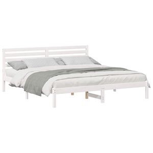 vidaXL Bed Frame with Headboard White 200 x 200 cm Solid Pine Wood