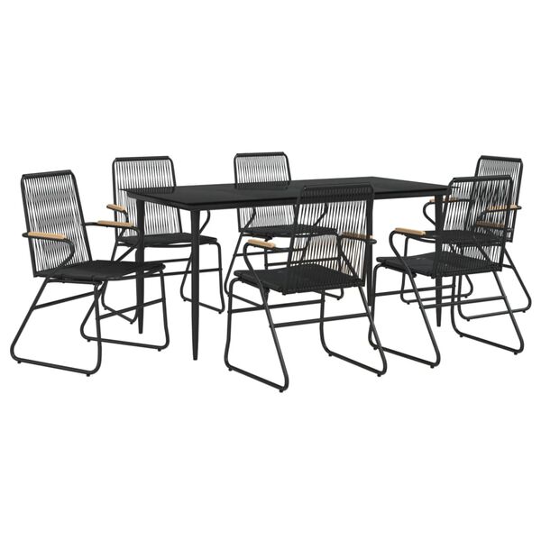 vidaXL 7 Piece Garden Dining Set Black PVC Rattan
