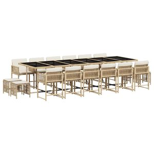 vidaXL 17 Piece Garden Dining Set with Cushions Beige Poly Rattan
