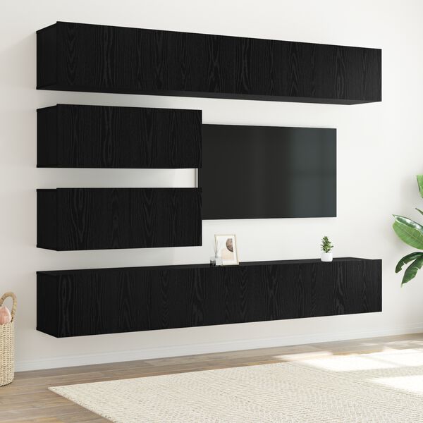 vidaXL TV Cabinet Set Wall-mounted 4 pcs Black Oak Engineered Wood